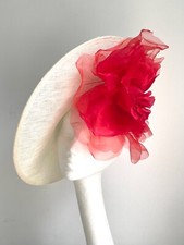 large Ivory white saucer disc hat fascinator Wedding Royal Ascot Kentucky Derby