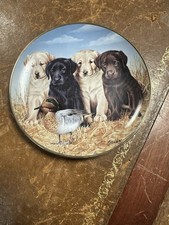 Danbury Mint 22ct Gold Accents Ready For Action Four Labrador Puppies Plate 20cm