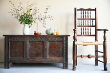 Antique English Verncaular Country 17th Century Oak Coffer Chest Blanket Box Sto