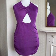 Shocking Pink Halter Neck Going Out Dress Women’s Size 14 with Ruched Bits