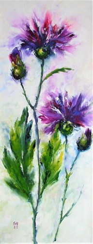Thistles flowers original - thistles, oil