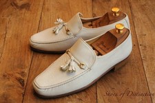 Bally White Leather Tasselled Brass Bit Shoes Loafers Mens UK 8.5 EU 42.5 US 9.5