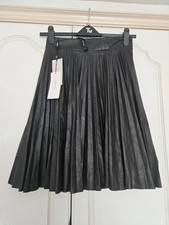 Karen Millen Size 10 Pleated Faux Leather Skirt Black