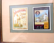Framed old Cricket Advertising The International cricket bat & Wills Gold Flake 