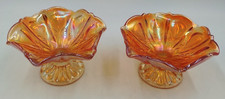 Vintage Carnival Glass Imperial Marigold Ruffled Pattern Pair Of Compote Dishes