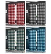 Blackout Eyelet Curtains Check Geo Black Out Thermal Ring Top Print Pair