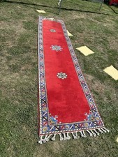Red Rug Runner Traditional Vintage Oriental Wool Runner 92cm x 400cm