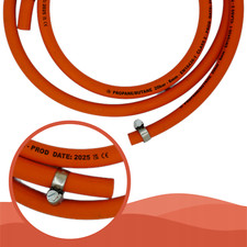 Gas Hose Pipe 8mm EN16436-1 / BS3212 LPG Hose + 2 Hose Clips Caravan Camping BBQ