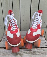 Vintage Retro 70s 80s Red & White Roller Boots Skates