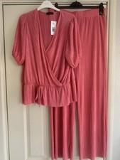 Ladies Plisse Top & Plisse Trousers Set Sizes 16 18 Pink Et Vous Matalan NWT