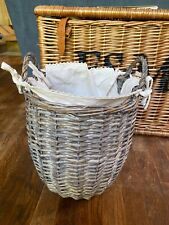 NEXT French Grey Storage Basket Cream Lined Handles Toy Laundry Wicker Woven