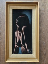 Beautiful Vintage Spay Paint On Velvet Nude Lady Signed Art