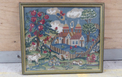 Vintage framed needlepoint - vintage,