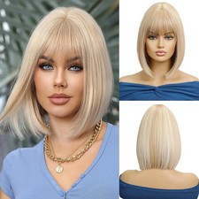 Bob Wig with Bangs Short Straight Wig for Women Synthetic Hair Wigs Daily Wear
