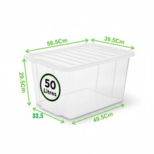 Plastic Storage Boxes Black& Clear Lids Durable Stackable Home Office Clear Box