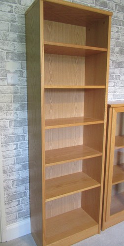 Tall solid oak bookcase - bookcase,