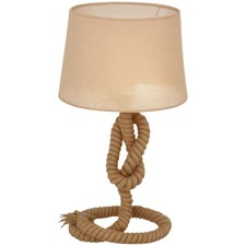 HOMCOM Nautical Style Rope-Base Table Lamp w/ Fabric Lampshade Metal Frame Beige