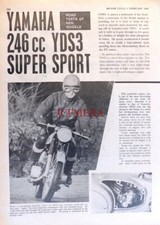 YAMAHA 'YDS3 Super Sport' 246cc Motor Cycle - 1965 Magazine Report Cutting