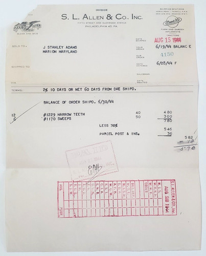 1944 invoice allen - s.k.,