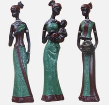 3x African Figure Sculpture Tribal Lady Figurine Statue Collectibles