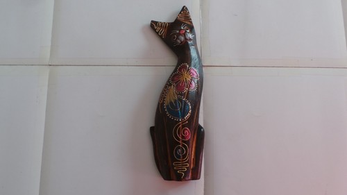 Wooden painted decorative cat - decorative,