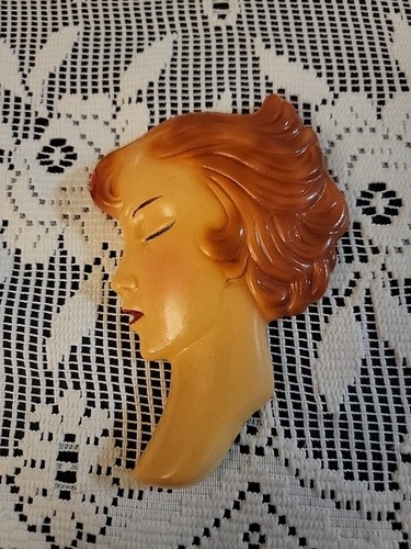 Vintage chalkware lady head - chalkware,