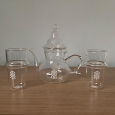 Small Sultan Moroccan Borosilicate Glass Teapot Tea Set with Two Glasses Cups