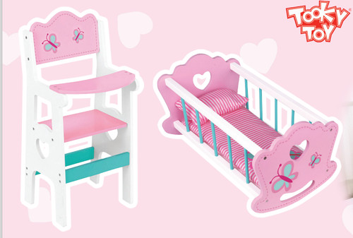 Pink and white wooden - pink, dolls