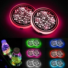 2Pcs RGB LED Car Cup Holder Pad Light Drink Coaster Interior Atmosphere Lamp Mat