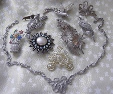 Sarah Coventry Bird Brooch, Marcasite Brooches x 3 Necklace & 5 Other Brooches