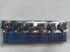 Vintage Set of  Silver Plated Metal Cheese Markers Mice 