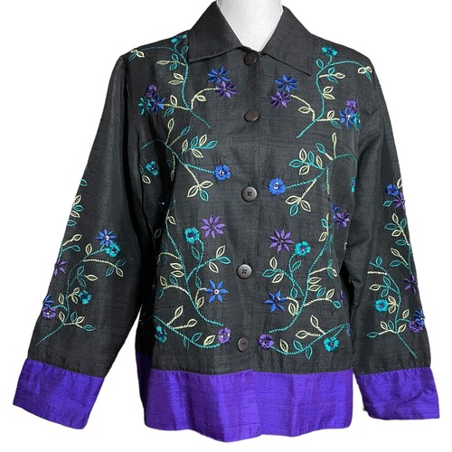 Floral embroidered silk jacket - silk,
