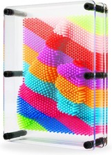 3D Pin Art Toy - Large Size 6” X 8” Unique Metal Plastic, Rainbow 