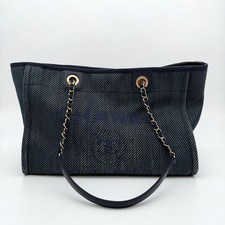Chanel Deauville Small  Tote Bag Navy Denim Gold Hardware