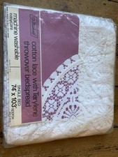 Vintage St Michael Cotton Lace With Terylene Throw over Bedspread Single White 