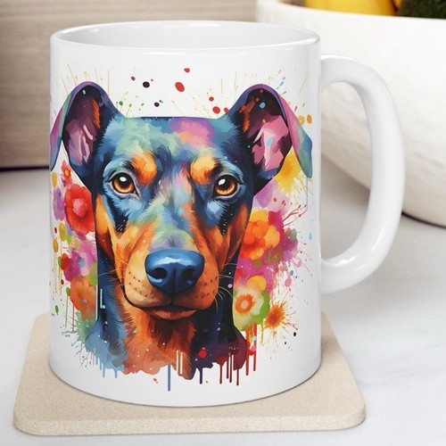 Doberman dog floral art - floral, mug