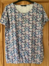 Bonmarche Blue Pink Floral Mock button Short Sleeve Top Elasticated Hem Size 18