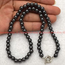 New Fashion Pretty 6/8/10mm Black Hematite Gemstone Round Beads Necklace 16-36"