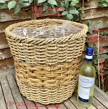 VINTAGE Large Rustic Seagrass Wicker Planter Log Storage Basket Farmhouse VGC