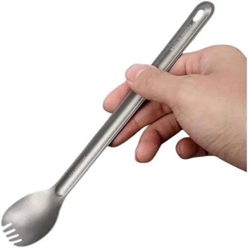 Titanium spork long handle - titanium,
