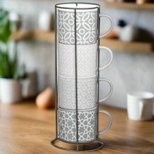 New Designs Jumbo Embossed Stacking Mug With Rack Hold to Your Kitchen 4pk