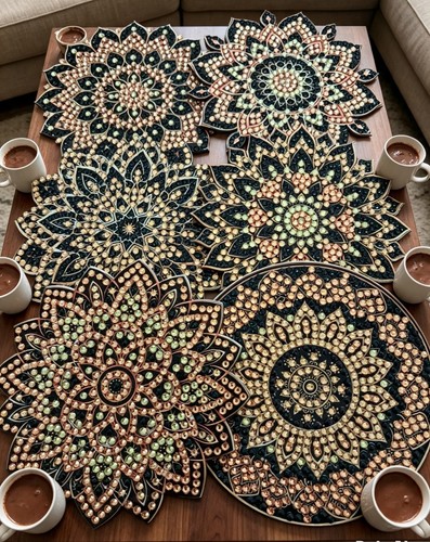 Luxury beaded mandala coaster - mandala,