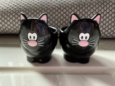 2 x Joie Pussy Cat/Kitten Egg Cups Black & Pink Novelty Child Grandchildren 