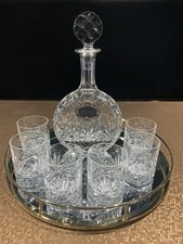 Crystal Decanter Set Irena Poland Moon Shaped 24% Lead Crystal Very Heavy