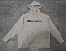 Champion Cream Hoodie Long Sleeve Hooded Pullover Top UK Medium Unisex