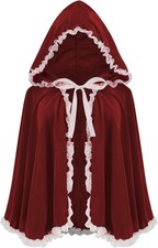 Christmas Red Riding Hooded Velvet Cloak Halloween Cosplay Party Fancy Cape