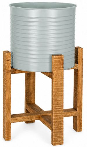 Metal planter wooden stand - metal, on