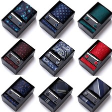 Quality Tie Hanky Cufflinks Pocket Square Set Boxed Gift Wedding Regular Prom