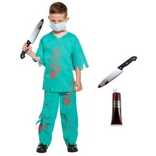 Boys Zombie Doctor Costume Kids Halloween Scrubs Surgeon Fancy Dress Outfit UK