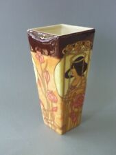 Old Tupton Ware Vase - Square Rennie Macintosh / Glasgow Style Hand Paint 9"